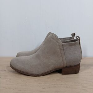 Toms Majorca Taupe Leather Low Heel Side Zip Ankle Booties 1572